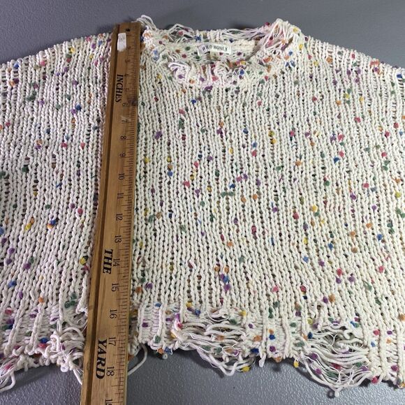 Wild Honey Womens Cropped Sweater Size S Dots Distressed Hem Cream Multicolor - Picture 4 of 10